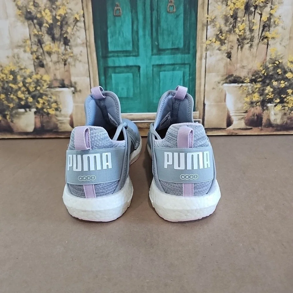 PUMA MEGA‎ NRGY HEATHER KNIT Women's Gray/Pink Running Sneaker SZ 10, 19109604